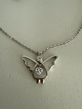 Saks Fifth Avenue Silver-Tone Angel Pendant Necklace with Clear Stones